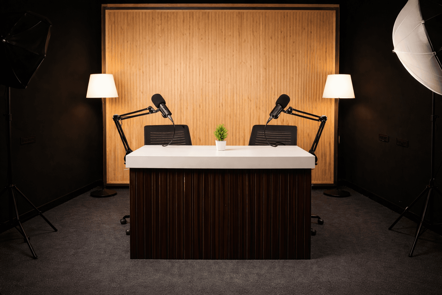 Podcast studio video recording setup